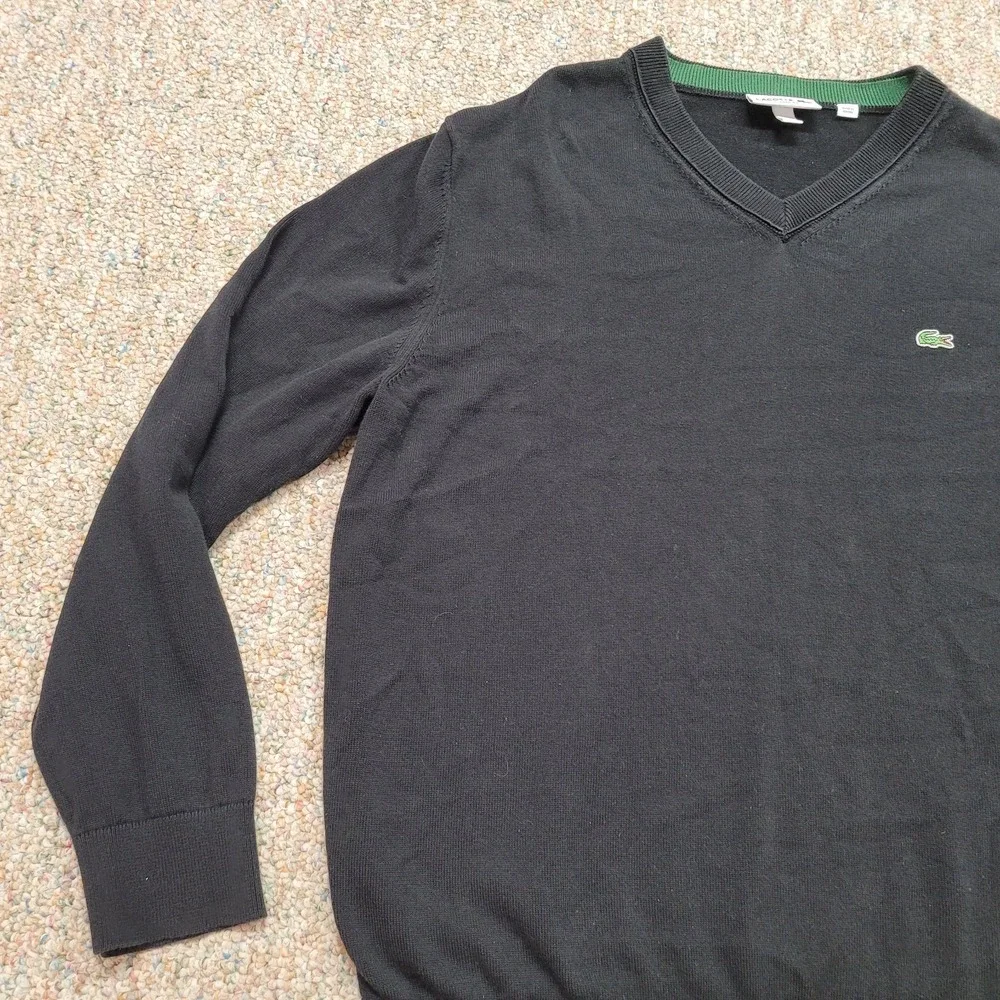 Lacoste Sweater Mens‎ 6 XL Black V Neck Pullover Classic Fit Preppy Crocodile